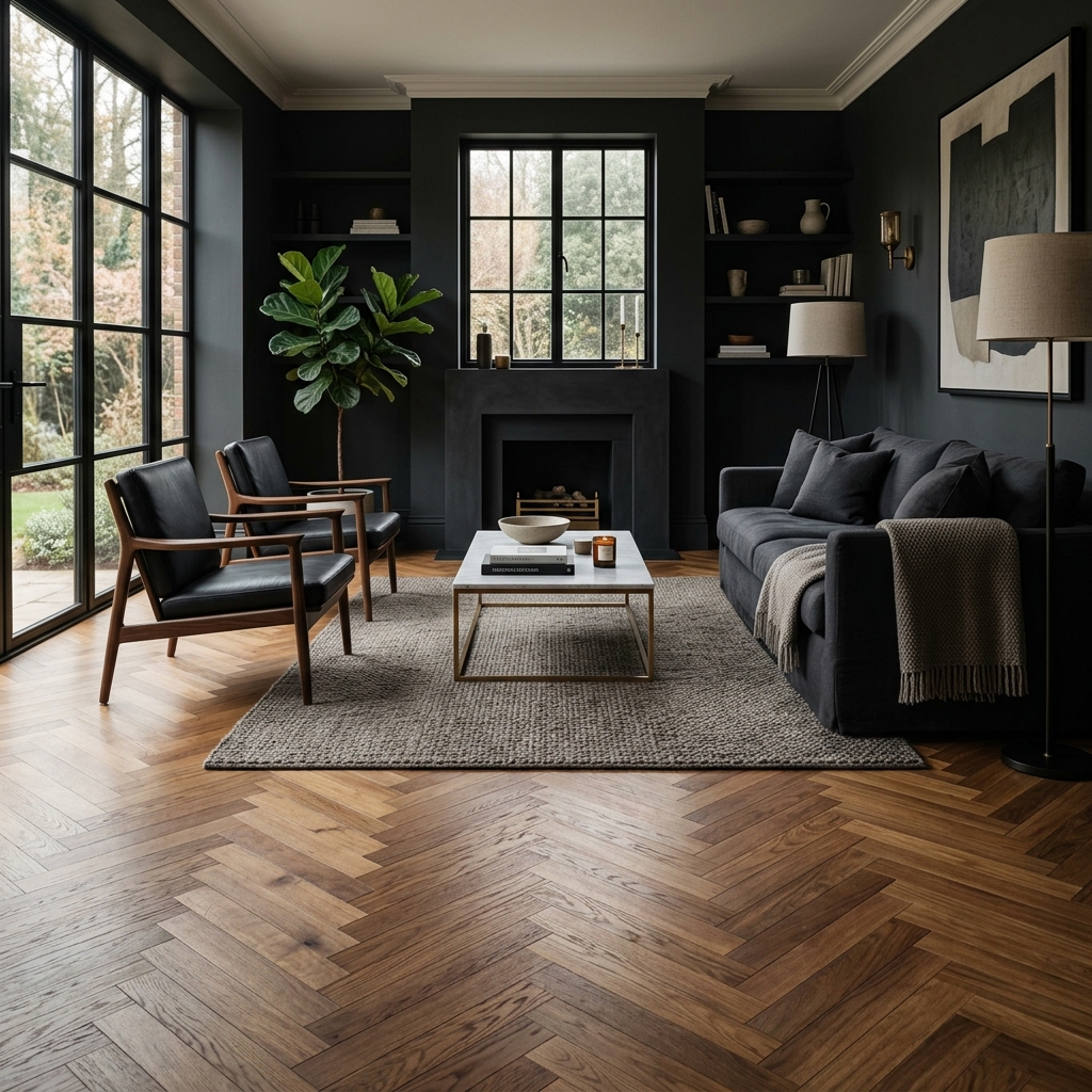Modernes Wohnzimmer mit Parkettboden